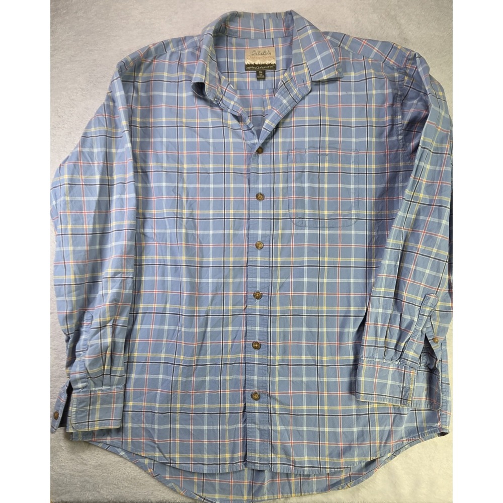 Cabela's Outfitters XL Tall Plaid Button Up Shirt Blue Short Sleeve Outdoor...